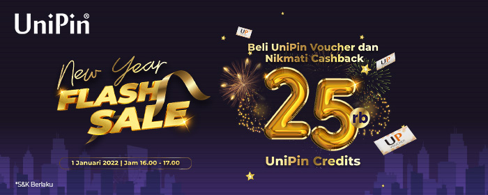 Promo Beli UniPin Voucher Cashback 25rb UniPin Credits di New Year Flash Sale UniPin!